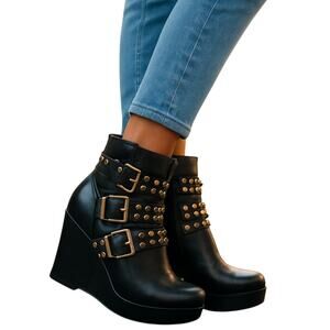 BCBGeneration 7 Women's Black Studded Chelsea Ankle Boots 4 Inch High Wedge